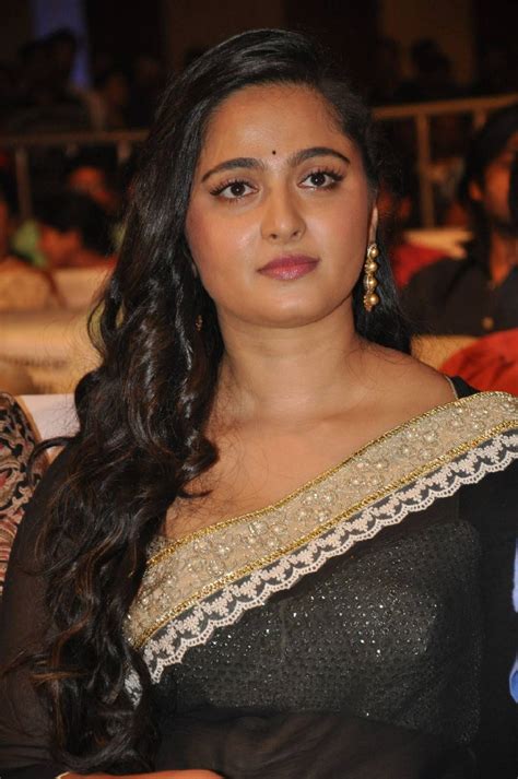 Anushka Stills At Telugu Movie Audio Launch In Black Saree Anushka Shetty