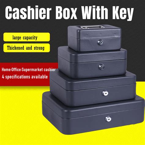 Portable Metal Petty Cash Box Handle Tray Safe Money Coins Bill Key