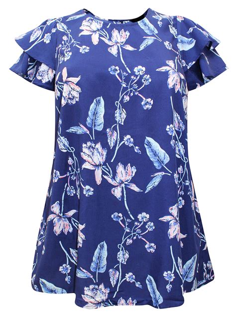 Curve Curve Blue Floral Print Layered Sleeve Top Plus Size 16 To 3032