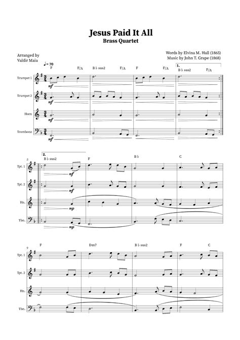 Jesus Paid It All Brass Quartet Chords Arr Valdir Maia By John