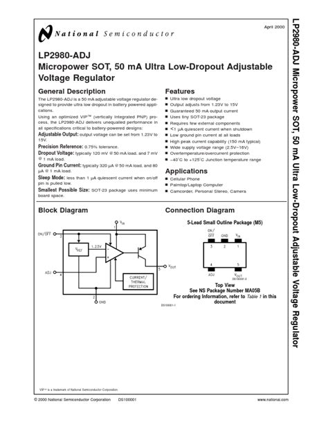 LP2980 ADJ DataSheet National Semiconductor