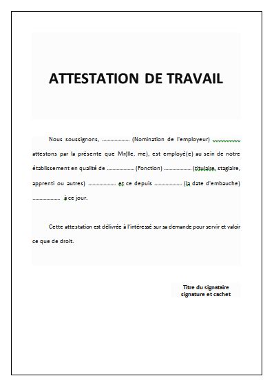 Exemples D Attestation De Travail Pdf Artofit