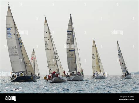 Sailboats Racing At The Mediterranean Sea Stock Photo Alamy