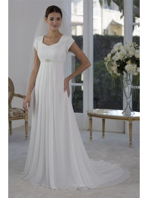 Bridal Gown Lace Chiffon Empire Waist Sweetheart Neckline Modest