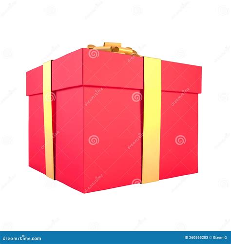 Red T Box With Gold Ribbon And Bow Isolated On White Background For