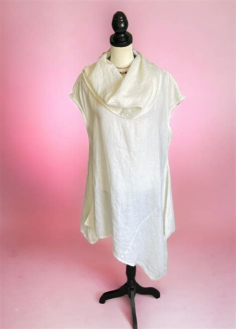 Bryn Walker Womens White Lagenlook Asymmetrical Cowl Neck Linen Dress