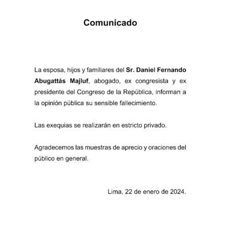 Falleció Daniel Abugattás el excongresista partió a los 69 años LA LUPA