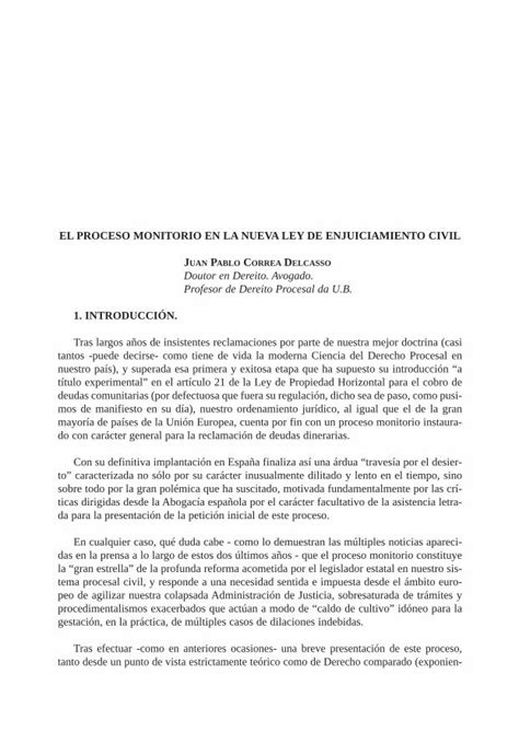 PDF EL PROCESO MONITORIO EN LA NUEVA LEY DE EL PROCESO MONITORIO