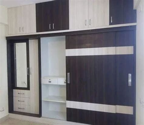 Dark Brown And White Doors Bedroom Wooden Sliding Wardrobe With