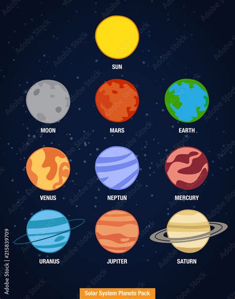 Colorful, fun, cute, cartoon bright solar system planets on universe ...