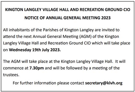 Notice Of Annual General Meeting Kington Langley Village Hall