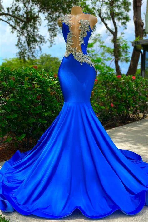 Gorgeous Royal Blue Beaded Appliques Prom Dress Mermaid Ballbellas