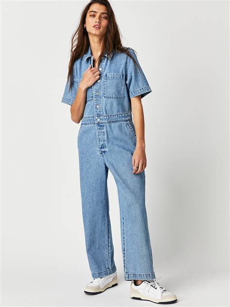 Free People Levi S Short Sleeve Boilersuit In Blue Lyst