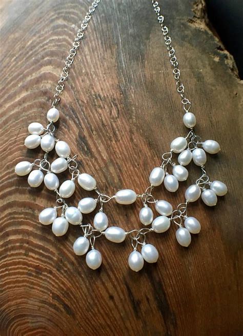 Pearl Statement Necklace Freshwater Pearl Bib Necklace Wire Etsy Pearl Statement Necklace