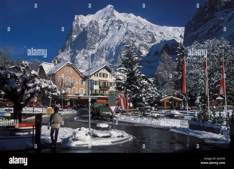 Grindelwald Resort Town Winter With Wetterhorn Bernese Oberland Alps