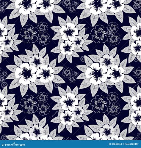 Seamless Navy Blue Pattern With White Flowers Stock Vector