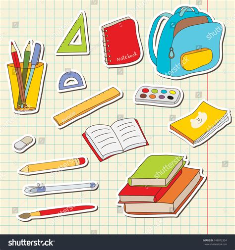 School Tools Vector Sticker Set Stock Vector 148072334 - Shutterstock