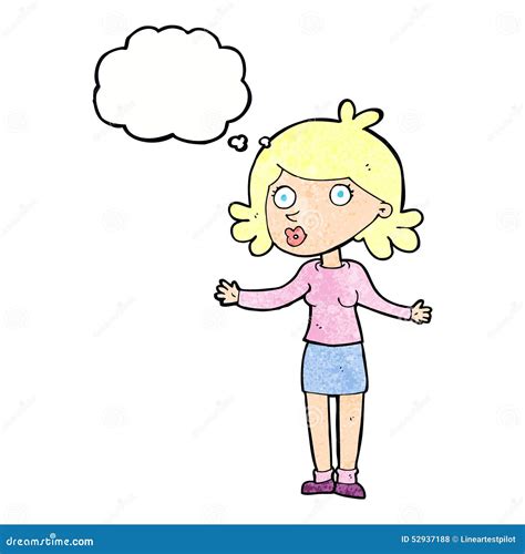 Cartoon Confused Woman With Thought Bubble Stock Illustration