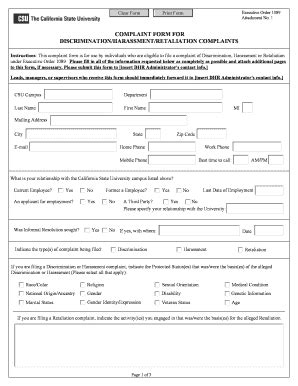 Fillable Online Hr Fullerton Complaint Form For Discrimination