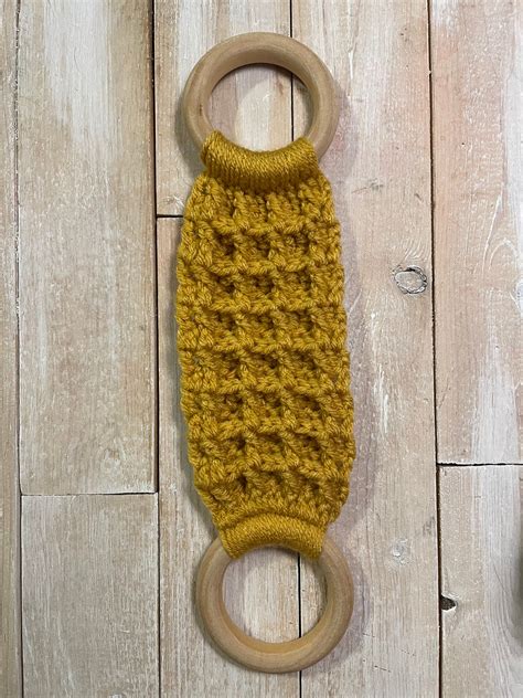 Waffle Stitch Crochet Towel Holder Crochet Towel Holder Wood Ring Towel