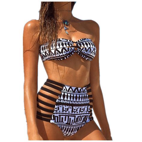 Bandeau Bikini Women Vintage High Waist Swimsuit Bathing Suit