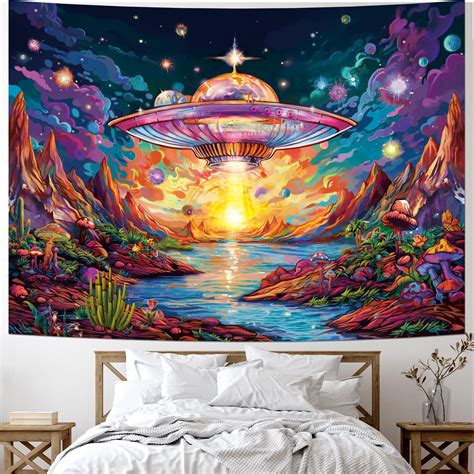 Amazon Leofanger Alien Ufo Tapestry Sun Mountain Tapestry Colorful