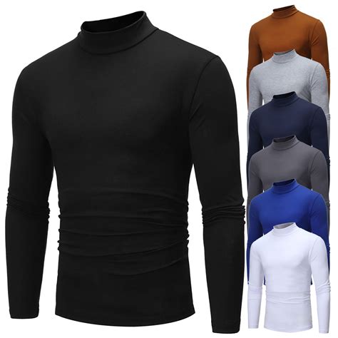 Uveasisha Long Sleeve Slim Fit T Shirt Men Turtlenecks Basic Tops