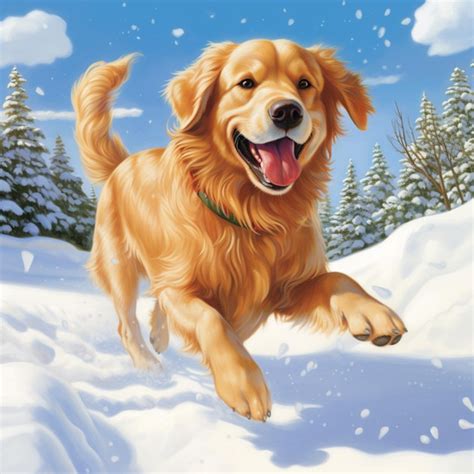 Premium Ai Image Painting Of A Golden Retriever Running Through The