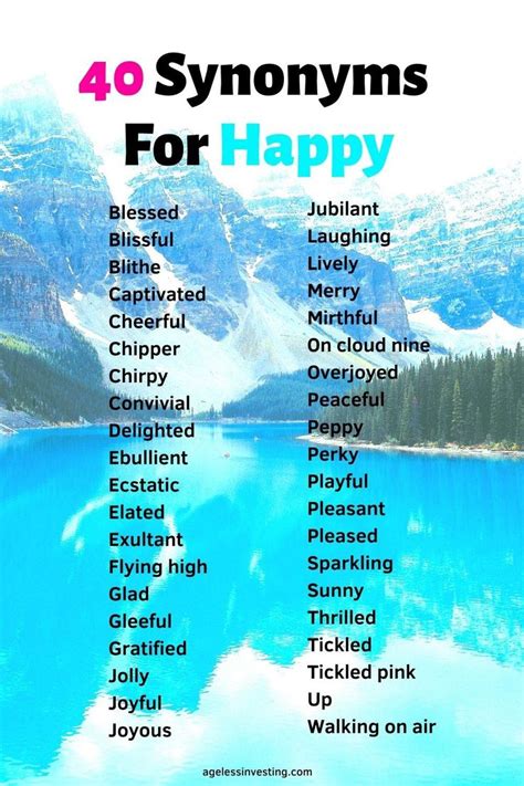 A Poster With The Words Syonyms For Happy Written In Front Of A