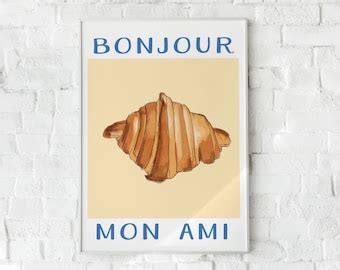 Croissant Poster French Food Poster Cafe Print Retro Vintage Print