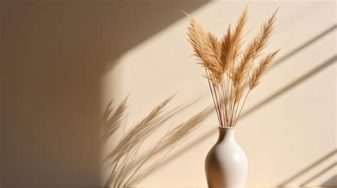 Grama Seca De Pampas Em Vaso Chique Sombras Na Parede Silhueta Luz Do