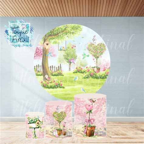 Kit Painel Sublimado Capa De Cilindro Jardim Encantado