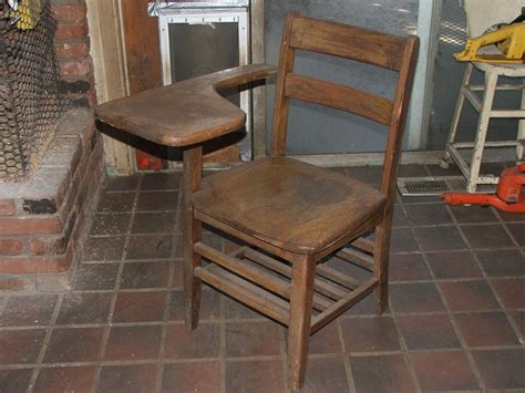 Vintage Wooden School Desk Chair with Arm Stand Tray & Book Rack Underneath -- Antique Price ...