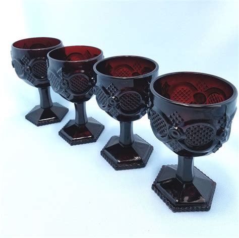 Set Of Four Cape Cod Ruby By Avon Stemmed Water Glasses Etsy In