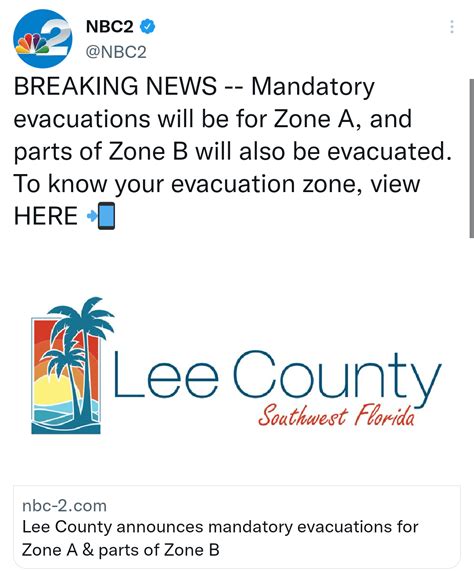 Mandatory Evacuations For Zone A And Parts Of Zone B In Lee County See Comments For Link R