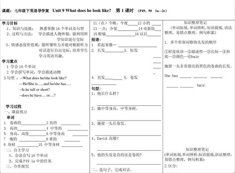 新目标英语七年级下册Unit 9 what does he look like全课导学案 word文档免费下载 亿佰文档网