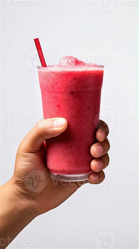 Hand Holds A Glass Of Fresh Strawberry Smoothie Summer Drink Milkshake