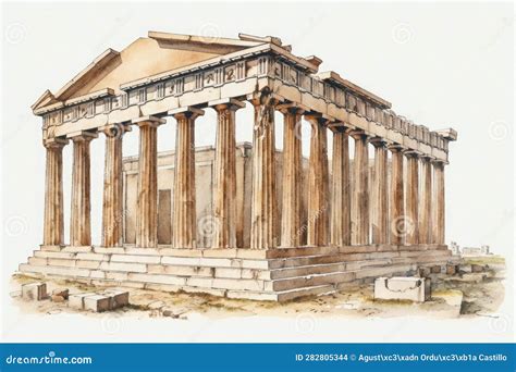 Watercolor Painting Of The Parthenon In Athens Stock Illustration