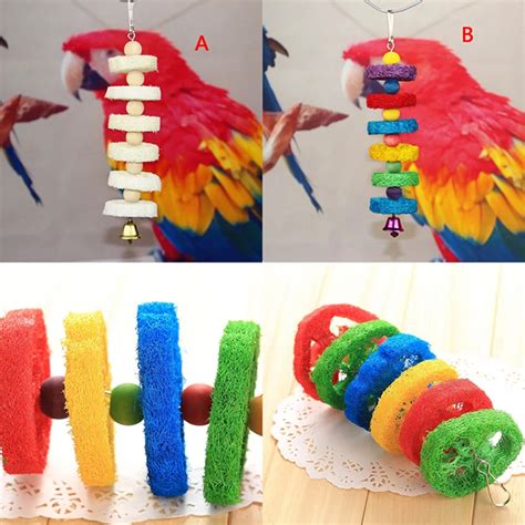 Loofah Pet Hanging Swing Nature Loofah Sponge Chew Bite Toy Parrot Bird