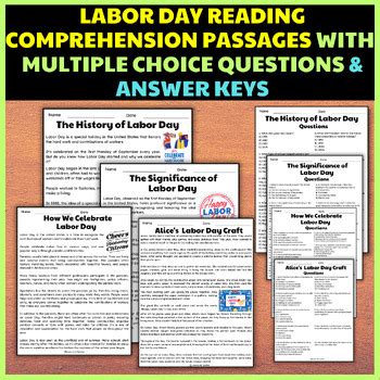 Labor Day Reading Comprehension Passages Multiple Choice Questions