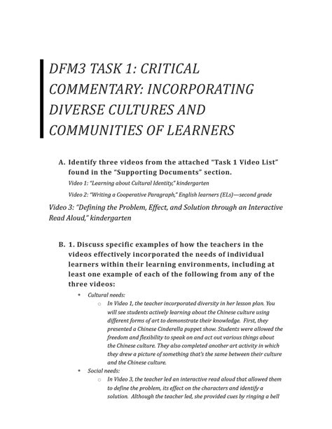 DFM3 Task 1 - DFM3 Task 1 - DFM3 TASK 1: CRITICAL COMMENTARY ...
