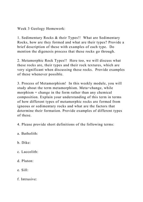 Week 3 Geology Homework1 Sedimentary Rocks Their Types Docx