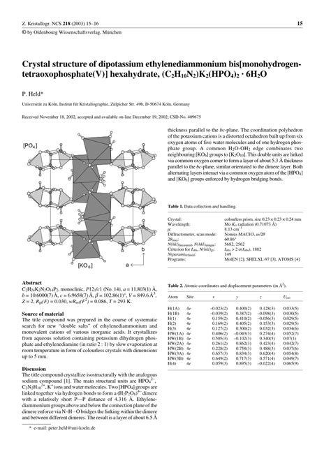 Crystal Structure Of Dipotassium Ethylenediammonium Bis