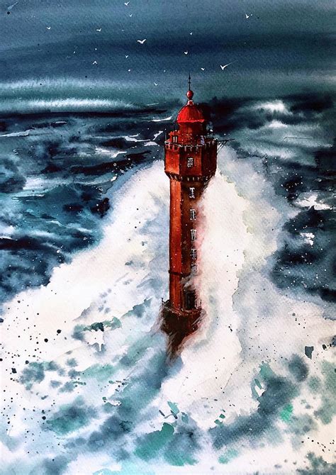 Lighthouse In The Raging Waves Painting By Tanya Gordeeva Fine Art