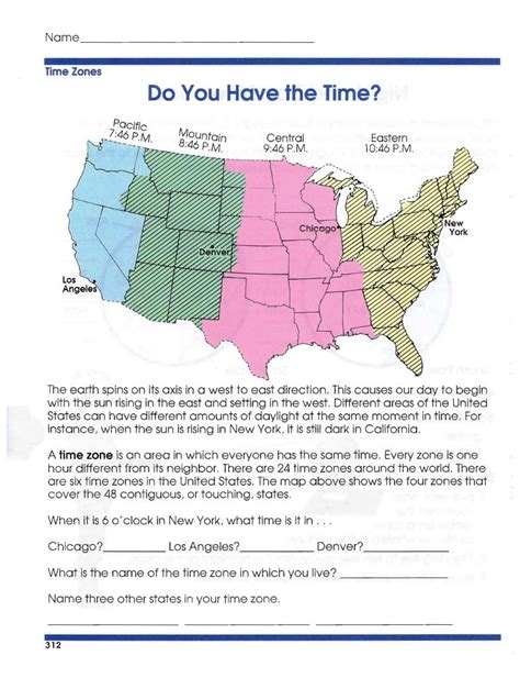 Time Zone Worksheet Earth Science