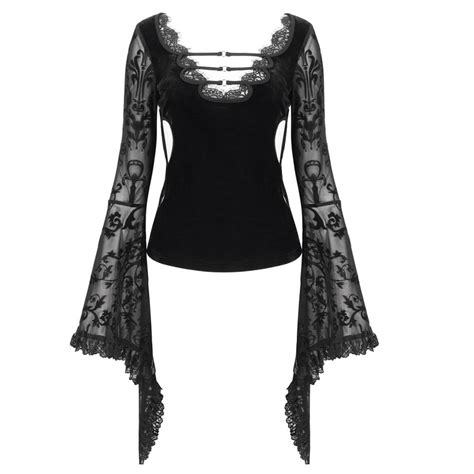 Sexy Deep V Neck Lace Top With Flared Sleeves Vintage Floral Pattern Hardnheavy