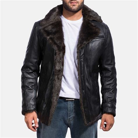 Mens Black Fur Leather Jacket Real Ibi Leather