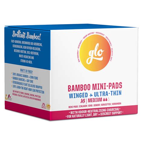 GLO Bamboo Mini Pads With Wings For Sensitive Bladder 16 Pads FLO