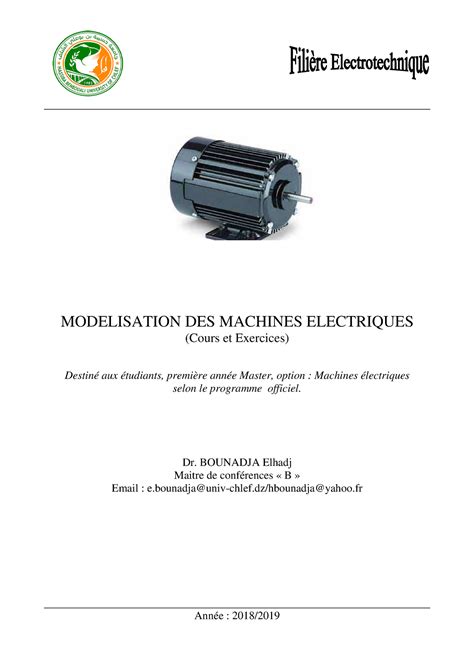 4 6017302357686094620 MODELISATION DES MACHINES ELECTRIQUES Cours Et