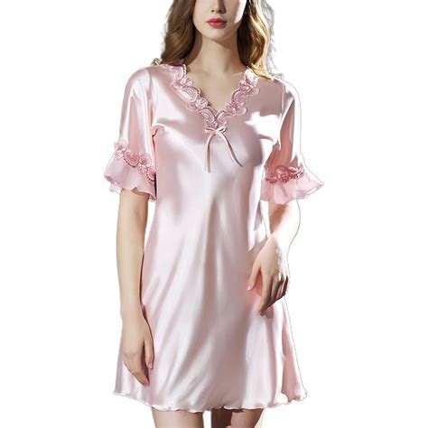 Homgro Womens Satin Nightgown Soft Sexy Short Pajama Dress Short